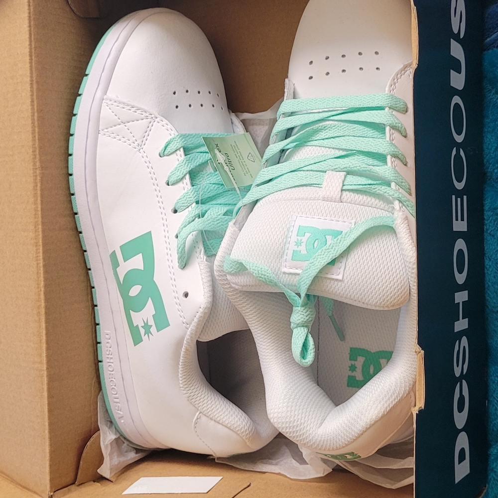 DC Green and White Sneakers with Perforated Details